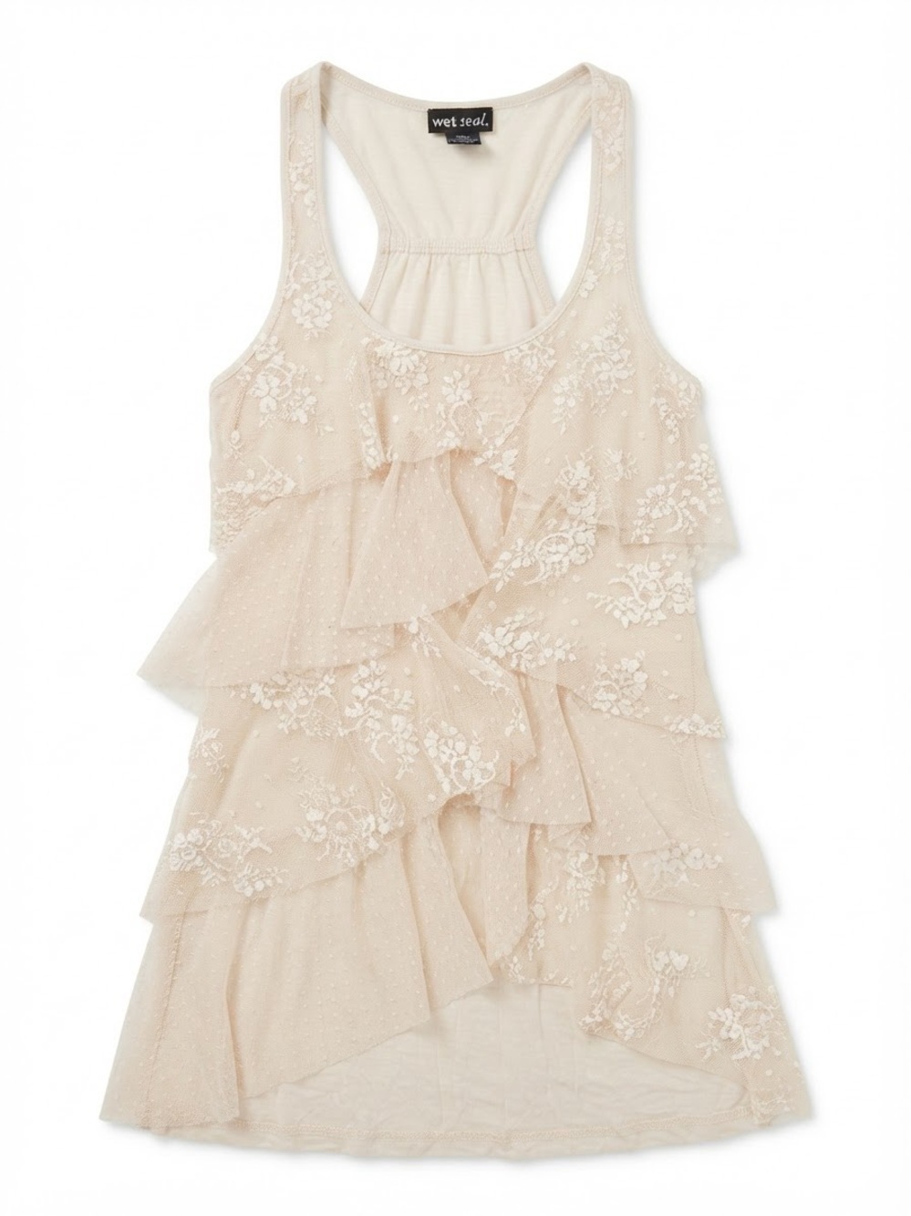 Wet Seal Cream Lace Tiered Ruffle Racerback Tank Top small